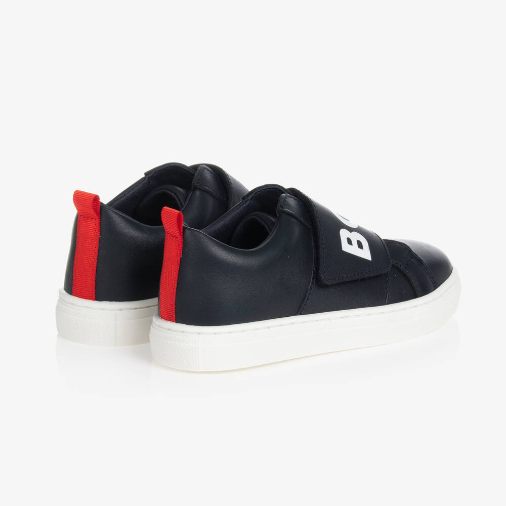 BOSS-Boys Blue Leather Logo Trainers | Childrensalon Outlet