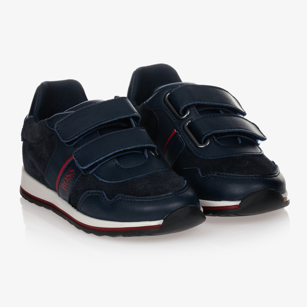 BOSS - Baskets bleues en cuir Garçon | Childrensalon