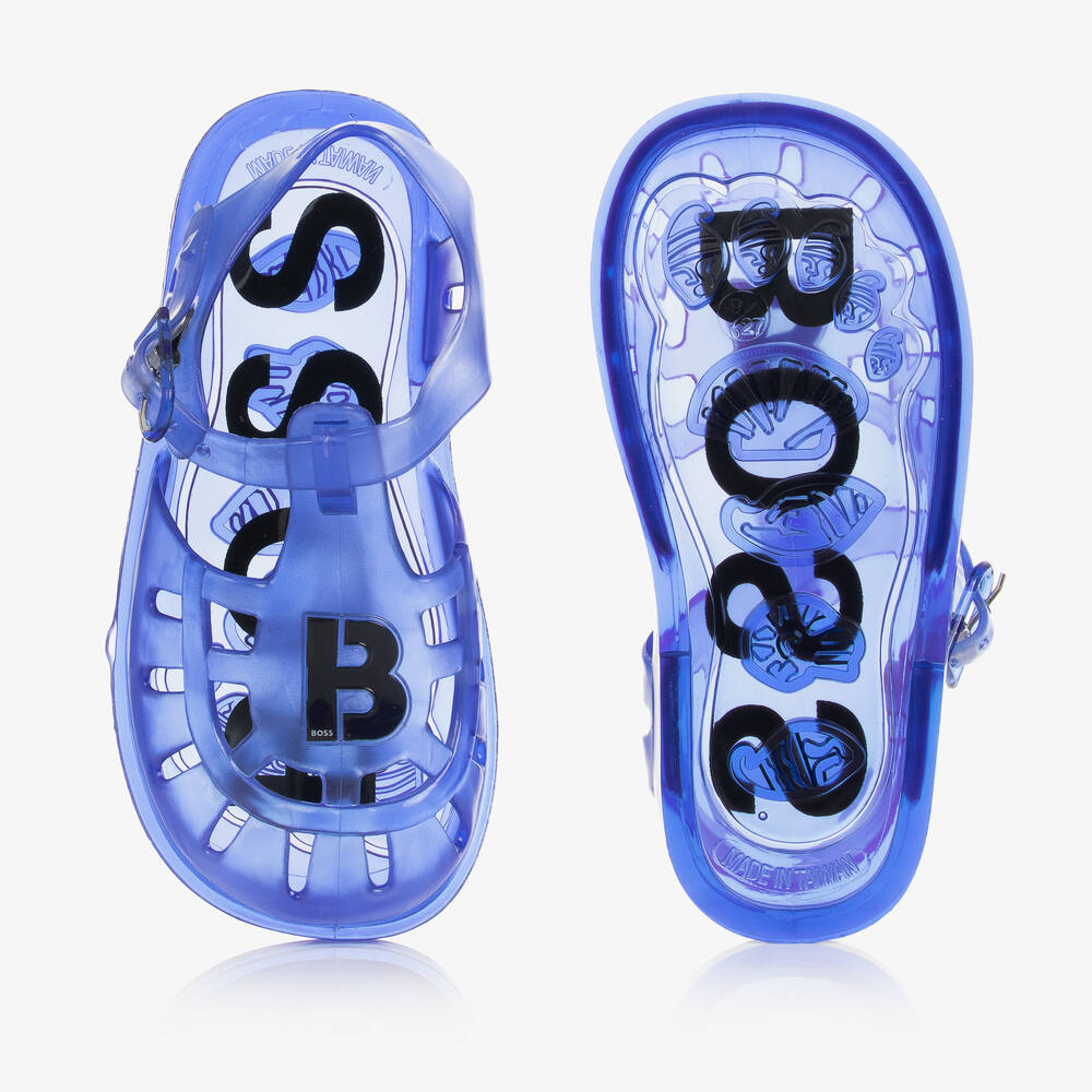 BOSS Boys Blue Logo Jelly Shoes Childrensalon Outlet