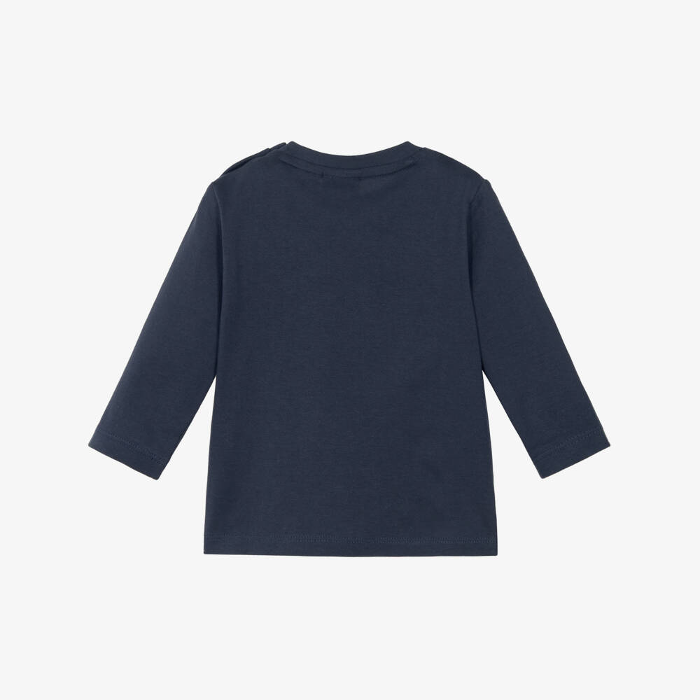 BOSS-Boys Blue Long-Sleeve Logo Top | Childrensalon Outlet