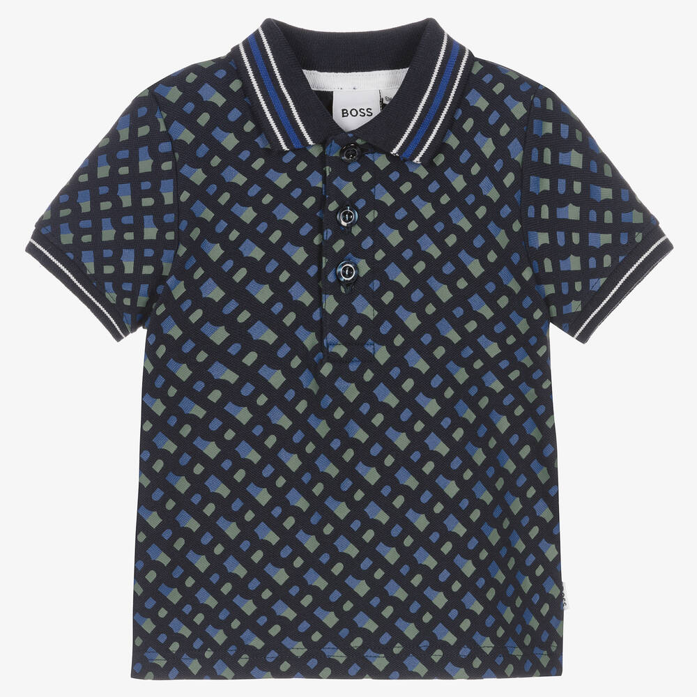 BOSS - Polo bleu à monogrammes garçon | Childrensalon