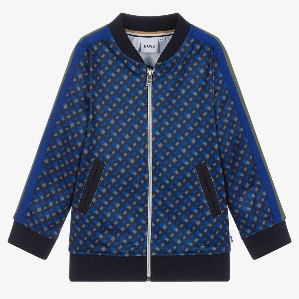 BOSS - Boys Blue Monogram Zip-Up Top | Childrensalon