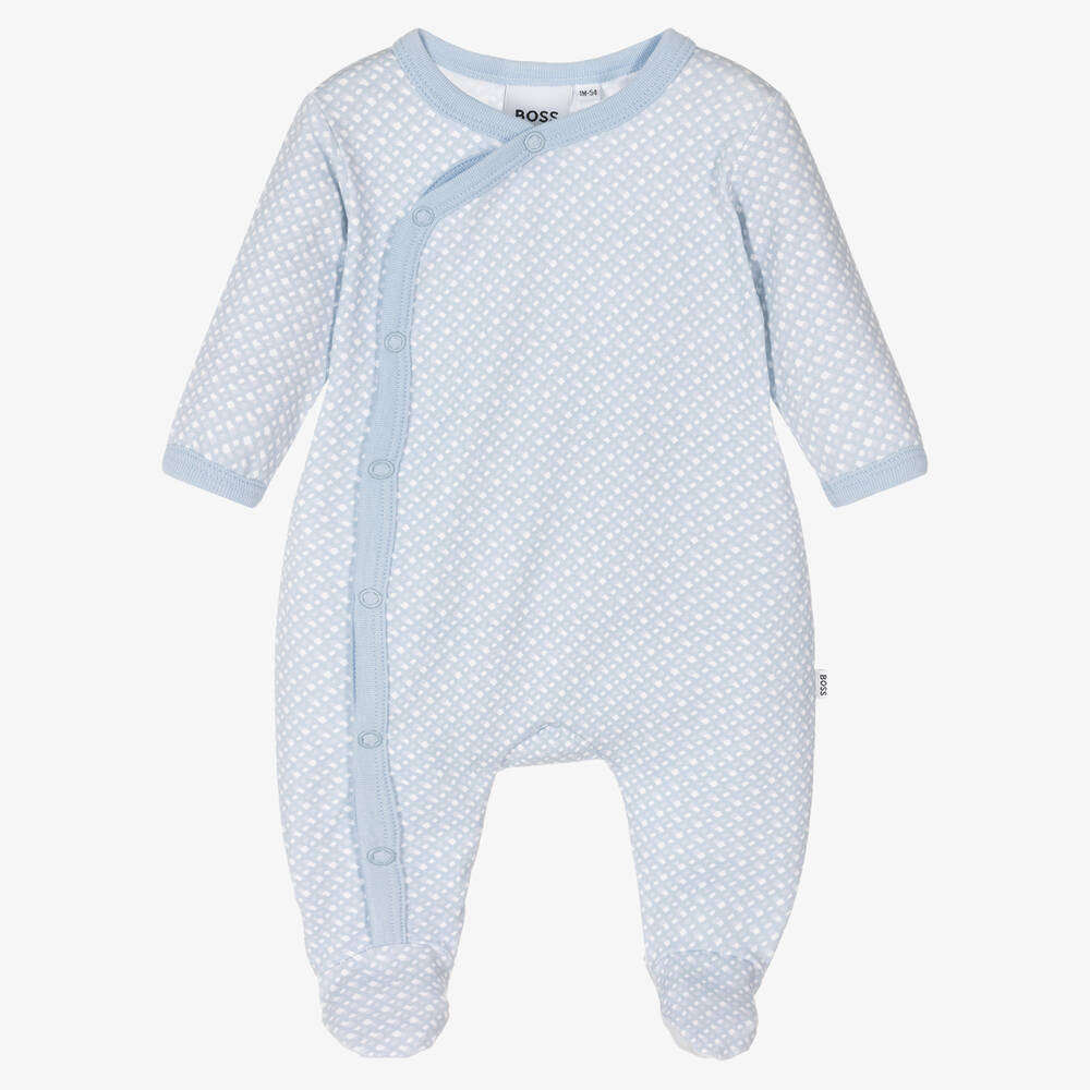 BOSS - Boys Blue Organic Cotton Babygrow | Childrensalon