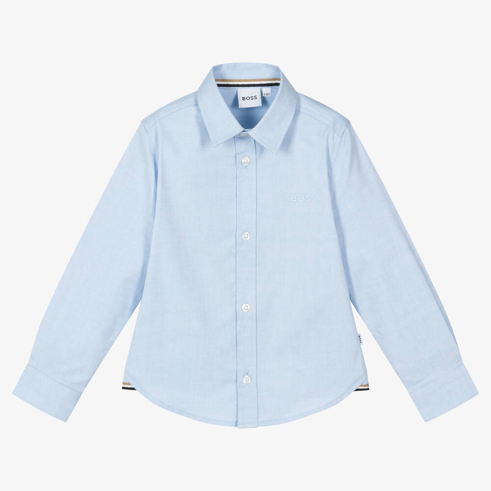 BOSS - قميص قطن أكسفورد لون أزرق للأولاد | Childrensalon
