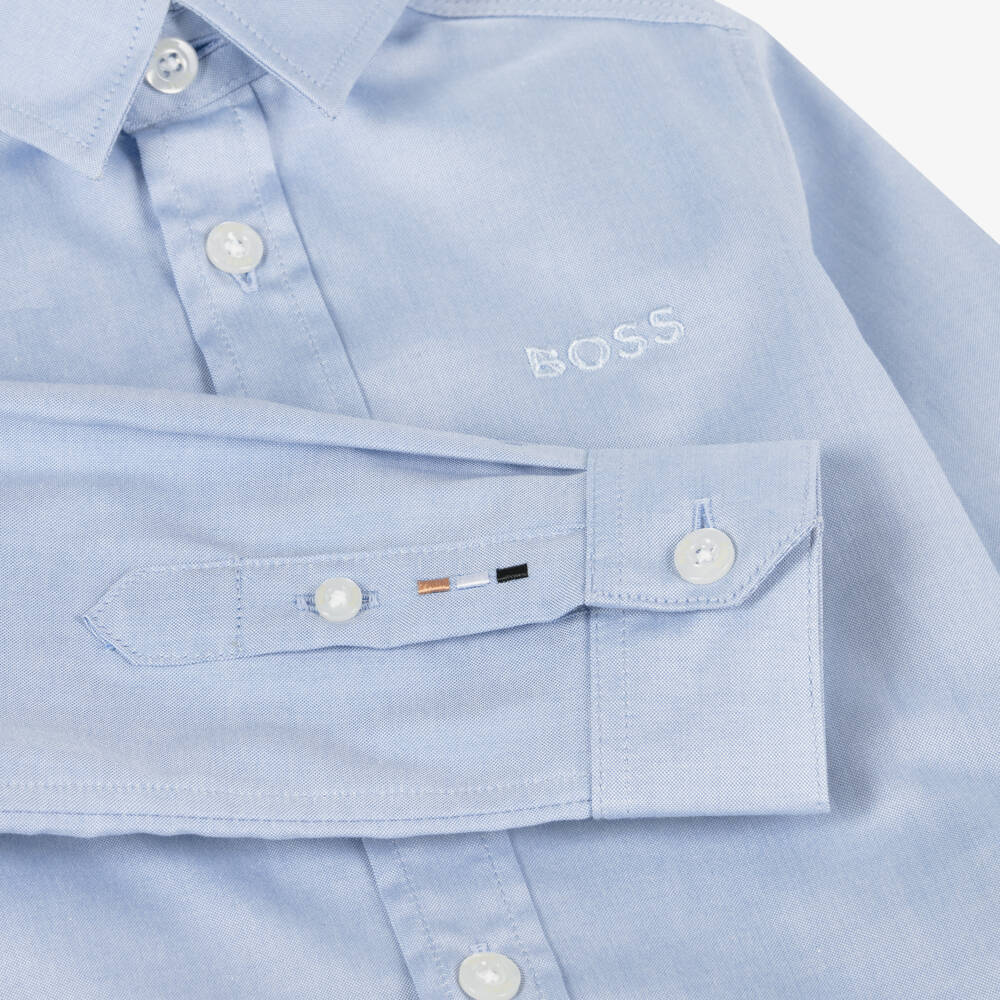 BOSS-Boys Blue Oxford Cotton Shirt | Childrensalon Outlet