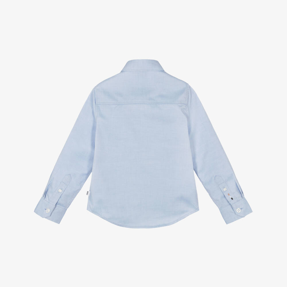 BOSS-Boys Blue Oxford Cotton Shirt | Childrensalon Outlet