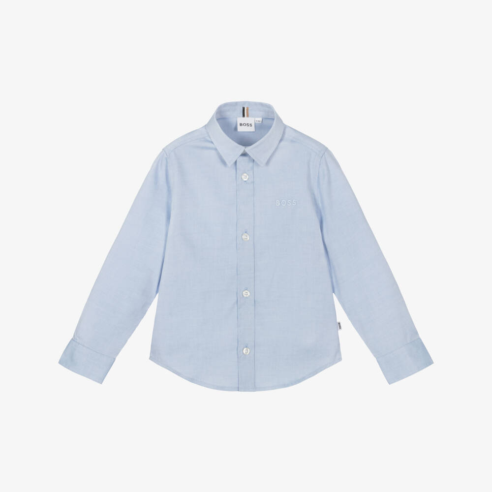 BOSS-Boys Blue Oxford Cotton Shirt | Childrensalon Outlet