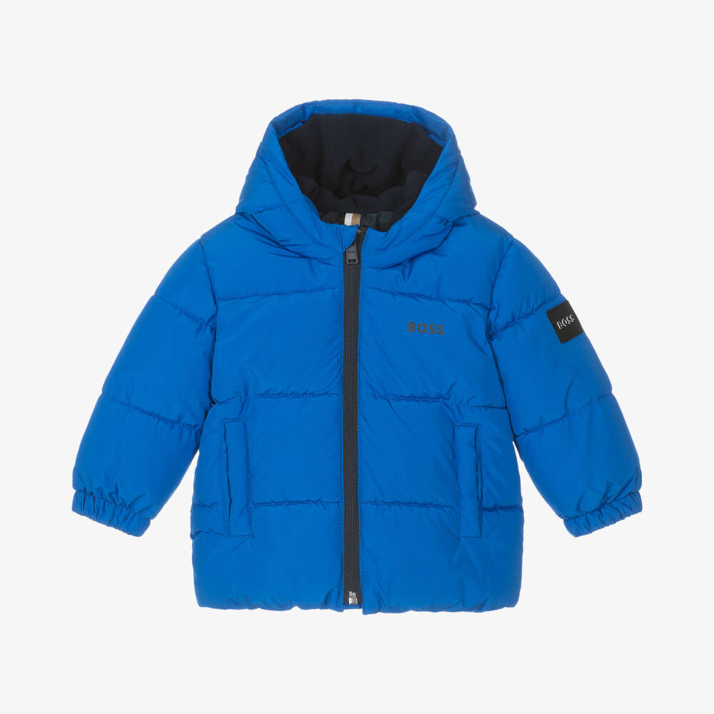 BOSS-Boys Blue Quilted Hooded Jacket | Childrensalon Outlet