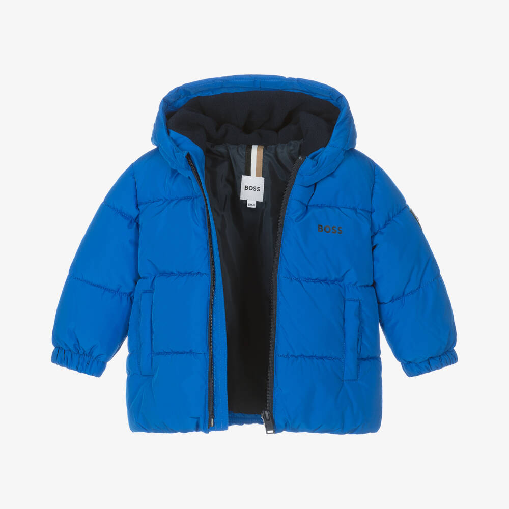 BOSS-Boys Blue Quilted Hooded Jacket | Childrensalon Outlet