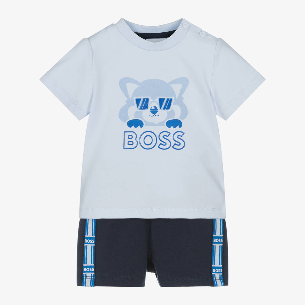 BOSS-طقم قطن للأولاد بلون أزرق وأحمر مع تصميم باندا | Childrensalon Outlet