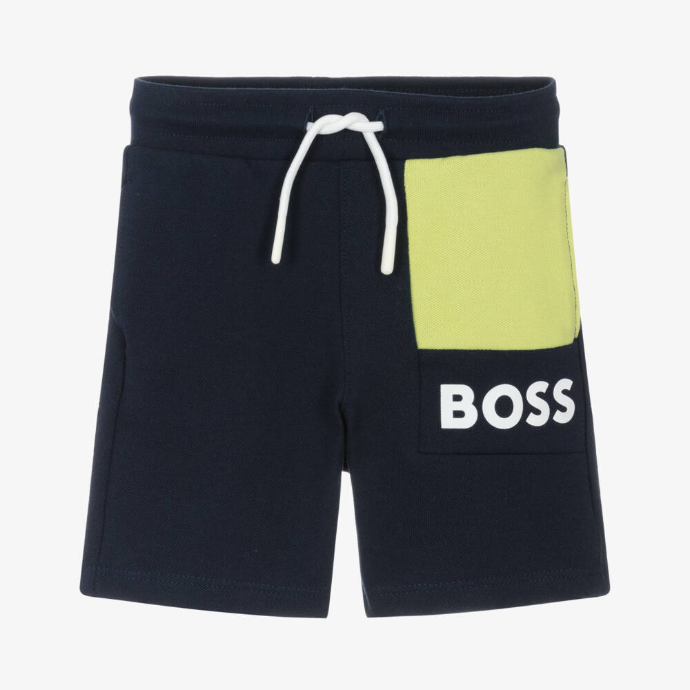 BOSS-Шорты синие с зелёной отделкой для мальчиков | Childrensalon Outlet