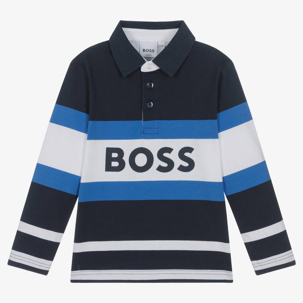 BOSS - Boys Blue Stripe Cotton Top | Childrensalon