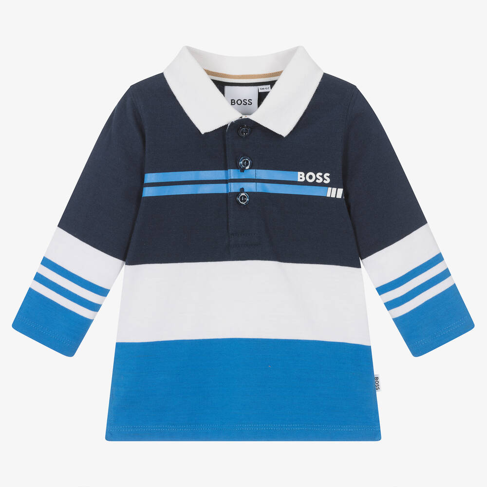 BOSS - Polo bleu rayé garçon | Childrensalon