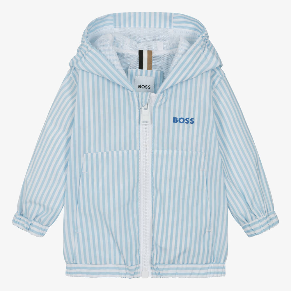 BOSS-Boys Blue Striped Windbreaker Jacket | Childrensalon Outlet