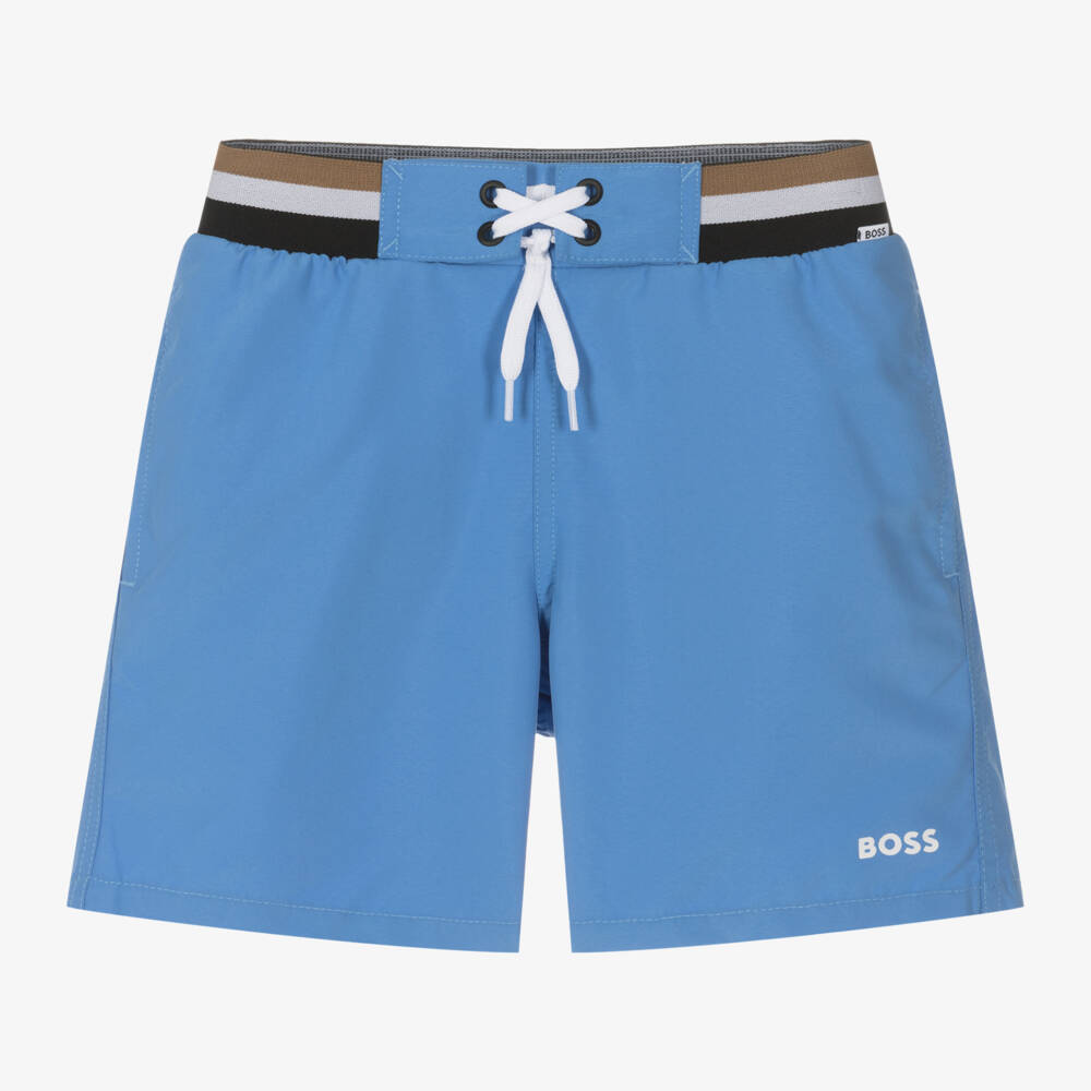 BOSS-Boys Blue Swim Shorts | Childrensalon Outlet