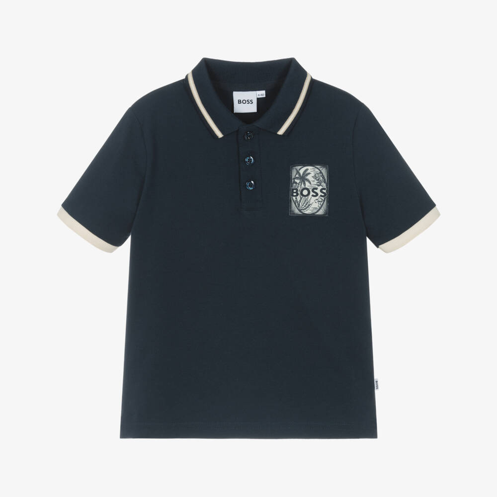 BOSS-قميص بولو أزرق بشعار شجرة للأولاد | Childrensalon Outlet