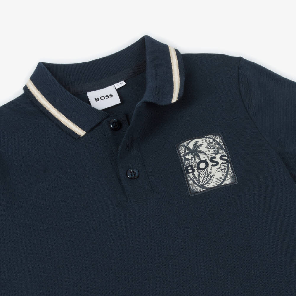 BOSS-Boys Blue Tree Emblem Polo Top | Childrensalon Outlet