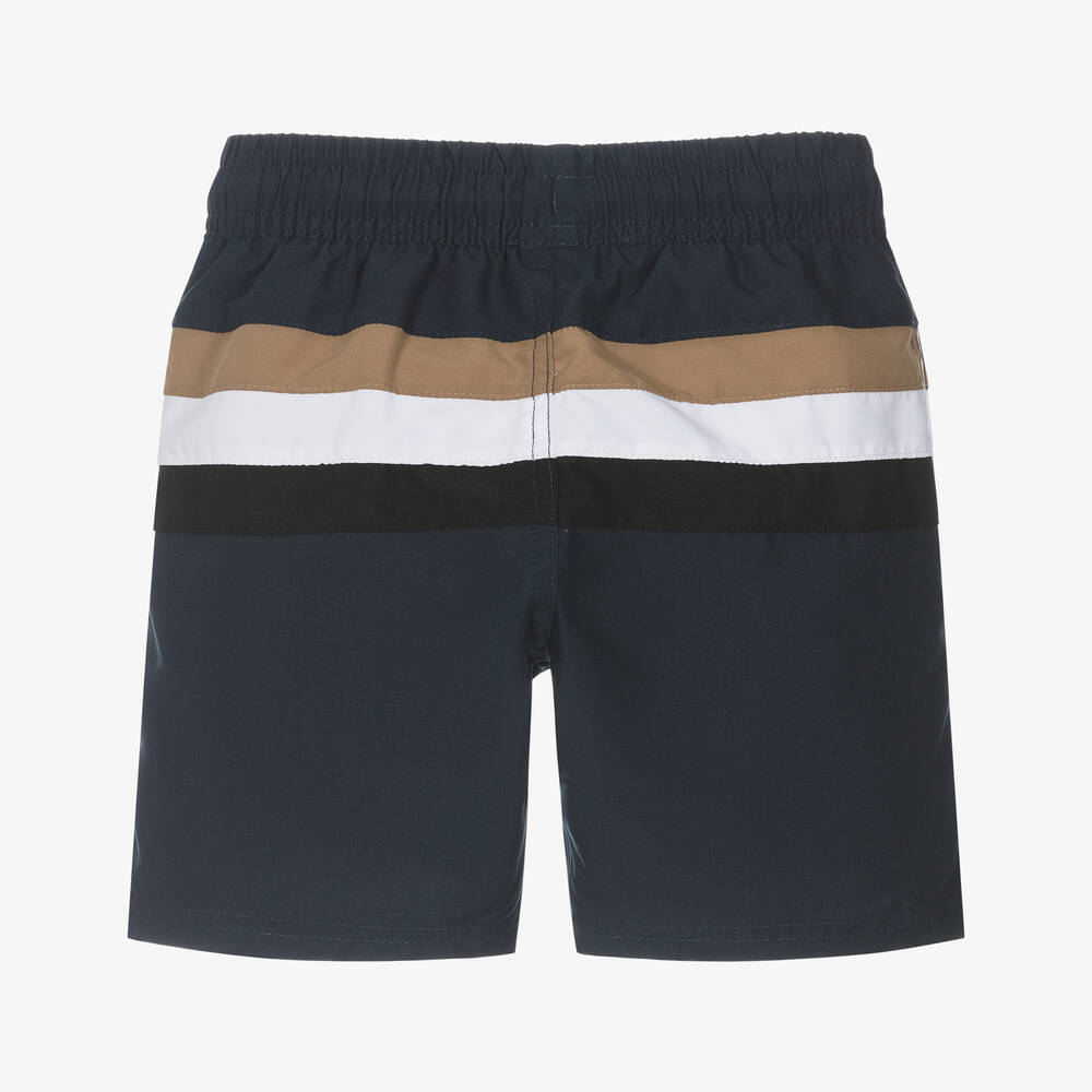BOSS-Boys Blue Tricolour Stripe Swim Shorts | Childrensalon Outlet