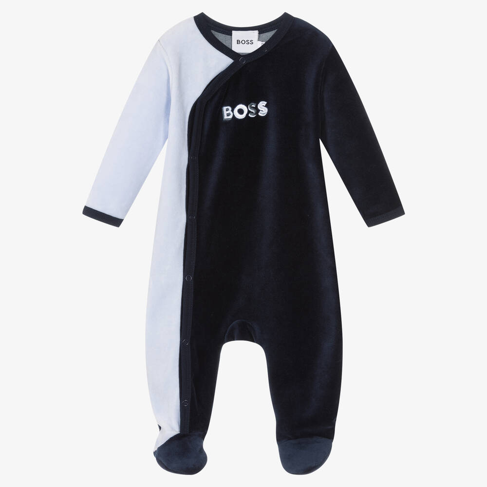 BOSS - بيبي غرو قطن قطيفة لون أزرق وكحلي للمواليد | Childrensalon