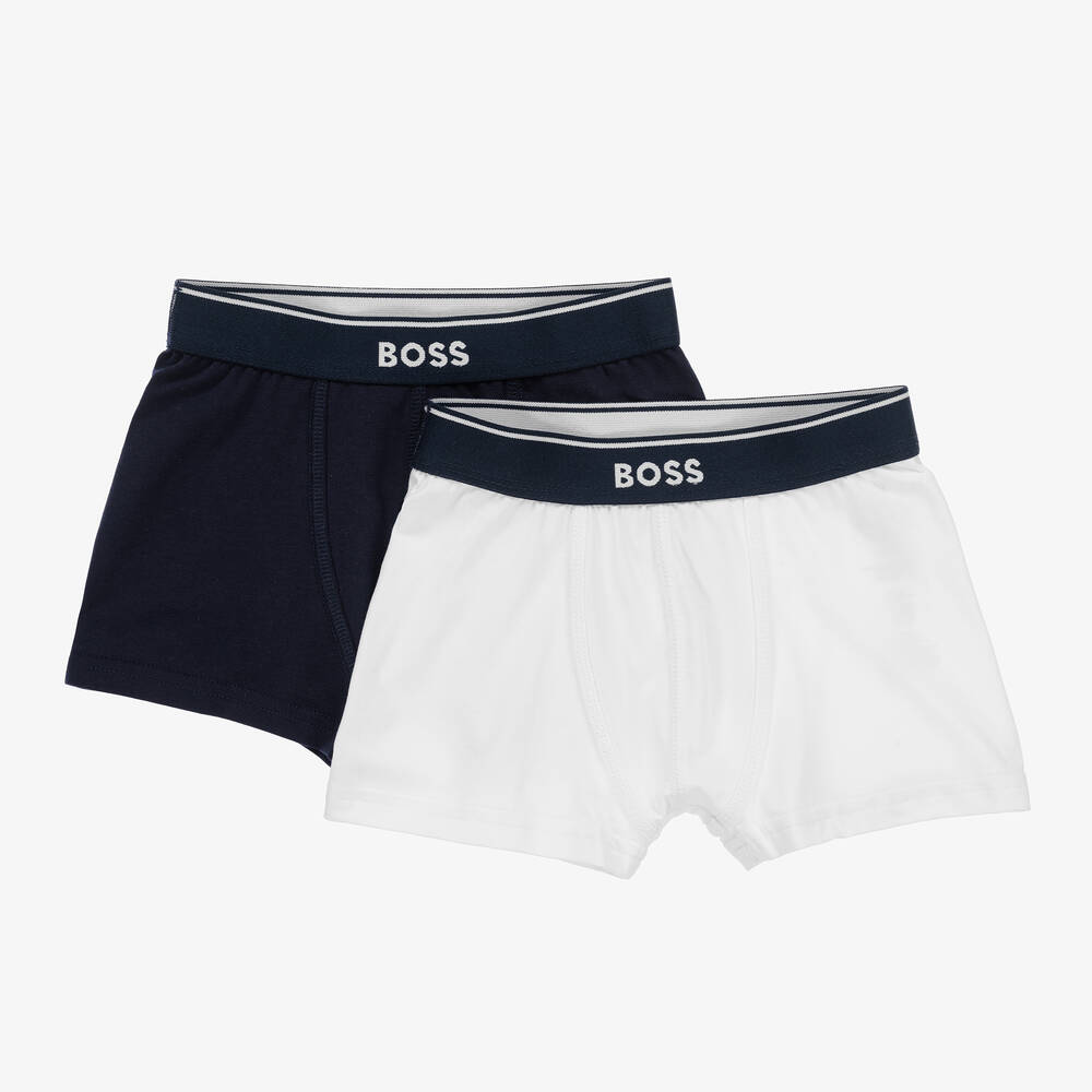 BOSS Boys Blue White Boxer Shorts 2 Pack Childrensalon Outlet