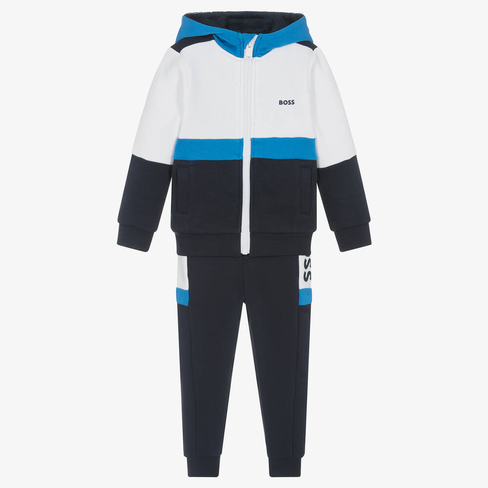 BOSS - Baumwoll-Trainingsanzug Blau/Weiß | Childrensalon