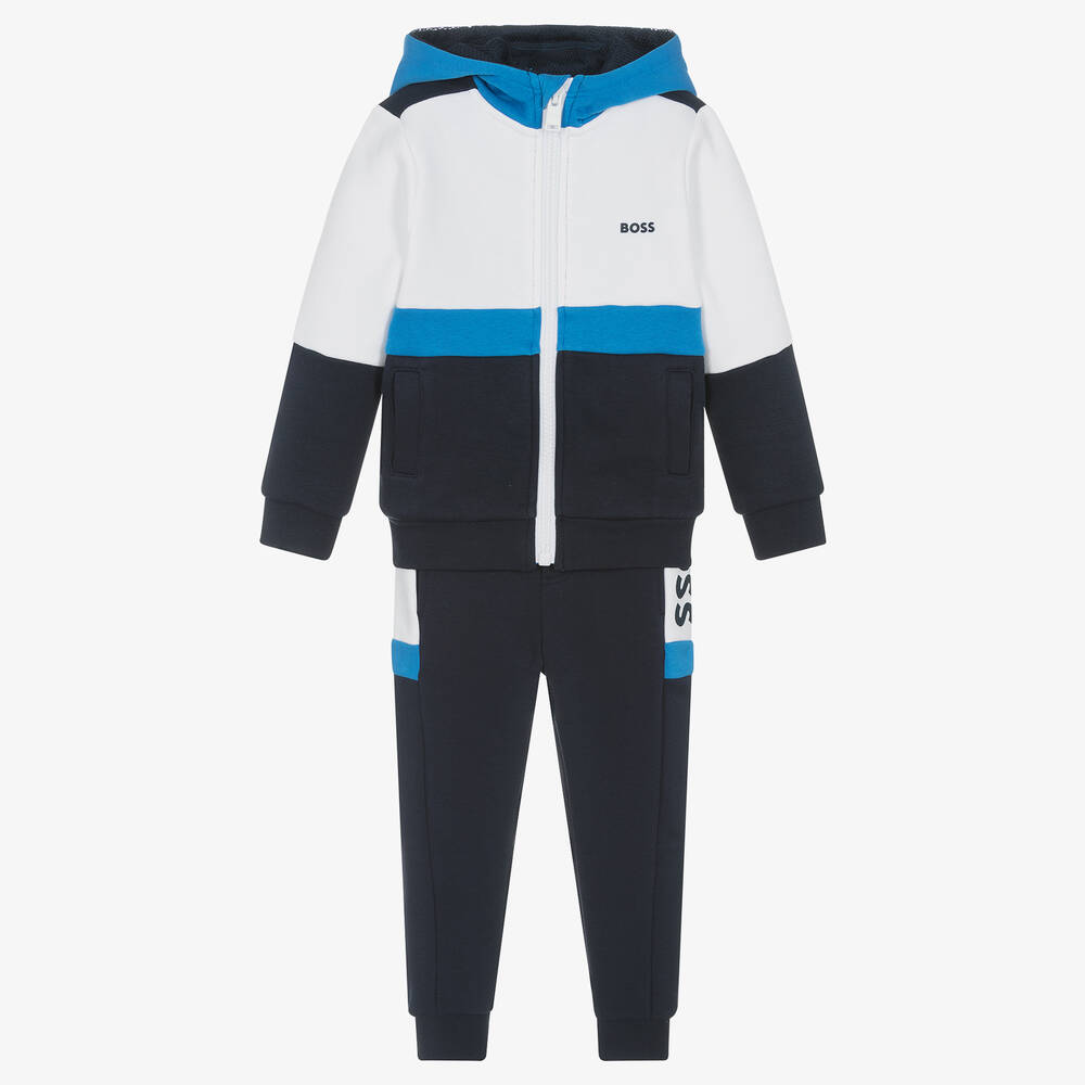 BOSS - Boys Blue & White Cotton Tracksuit | Childrensalon