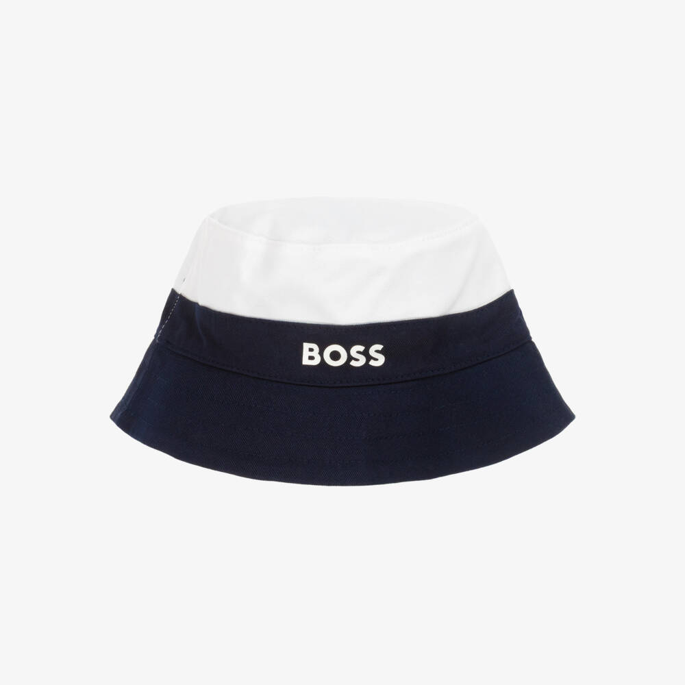 BOSS-Boys Blue & White Flip Bucket Hat | Childrensalon Outlet