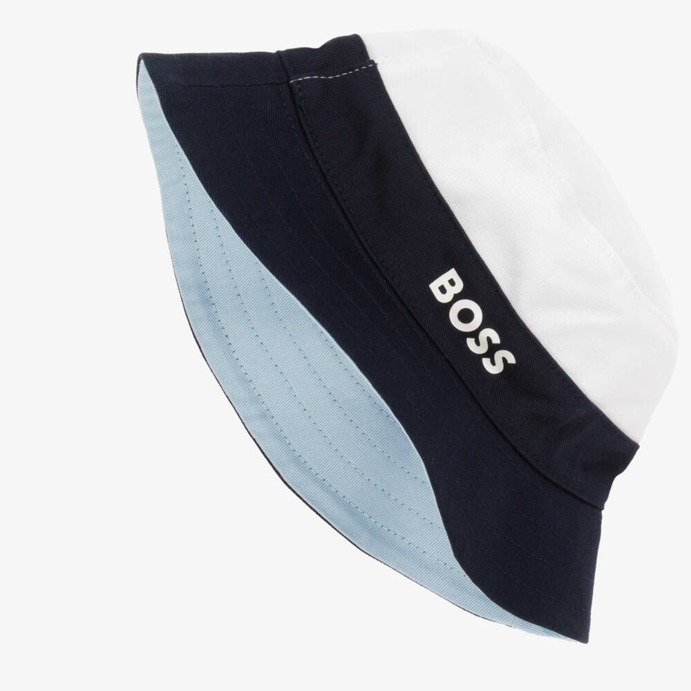 BOSS-Boys Blue & White Flip Bucket Hat | Childrensalon Outlet