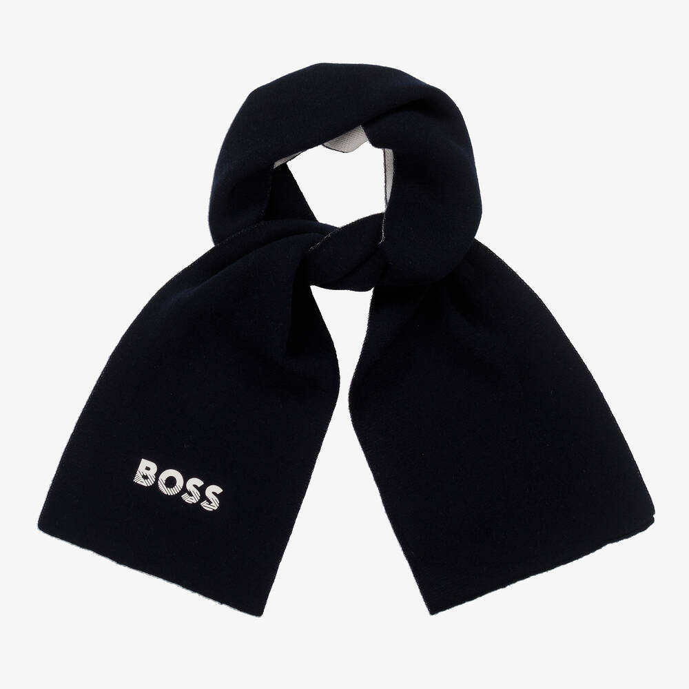 BOSS - Boys Blue & White Logo Scarf | Childrensalon