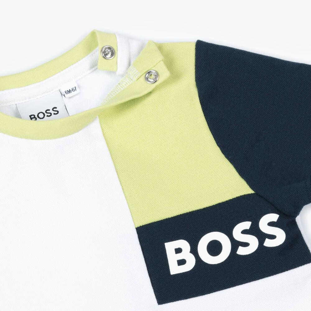 BOSS-Boys Blue & White Piqué Tee | Childrensalon Outlet