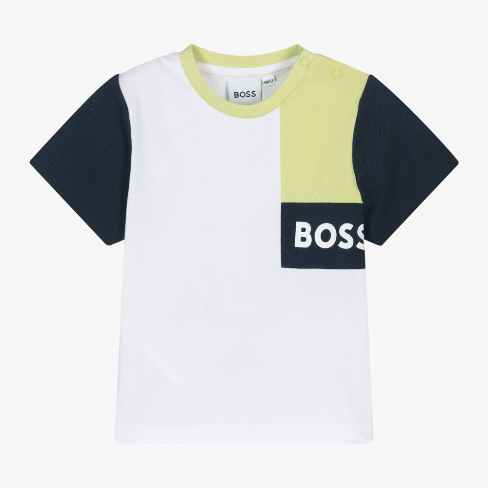 BOSS-تيشيرت بيكيه أزرق وأبيض للأولاد | Childrensalon Outlet