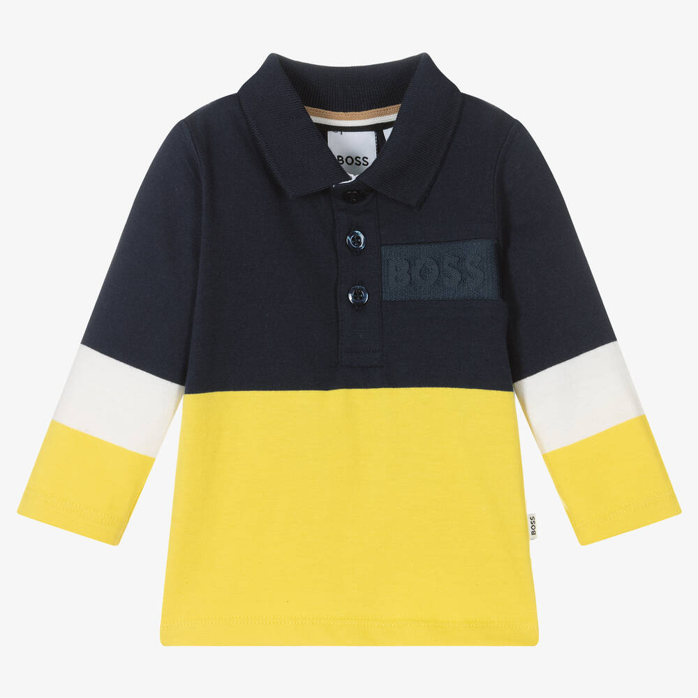 BOSS - Boys Blue & Yellow Polo Shirt | Childrensalon