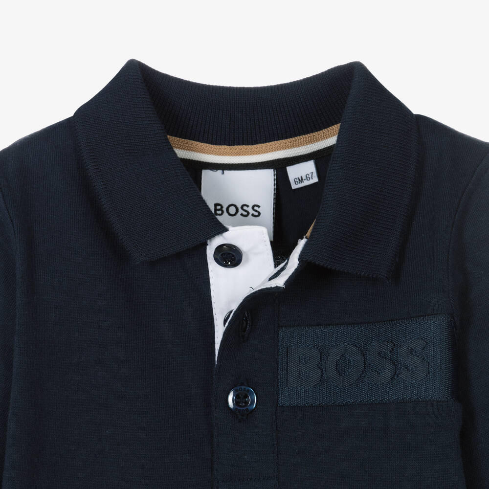 BOSS-Сине-желтая рубашка поло для мальчиков | Childrensalon Outlet