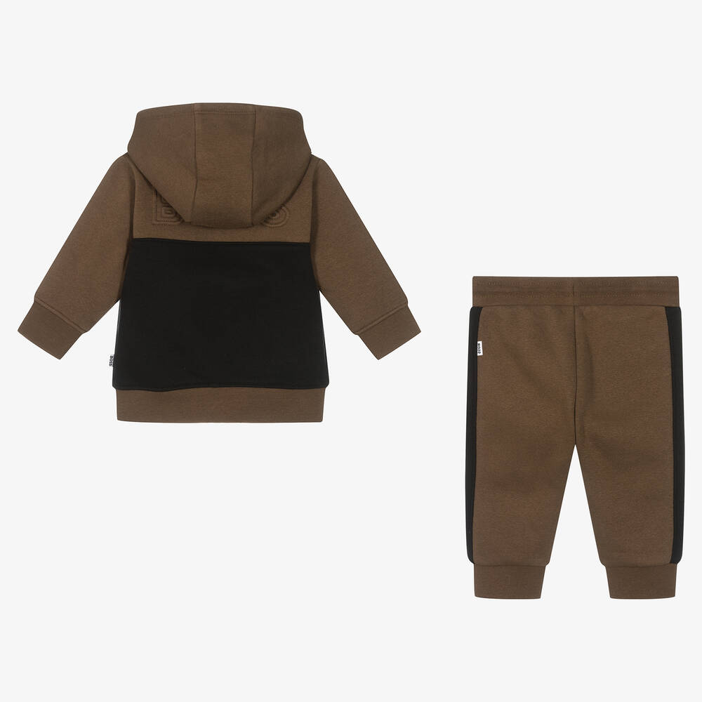 BOSS-Boys Brown Jersey Tracksuit | Childrensalon Outlet