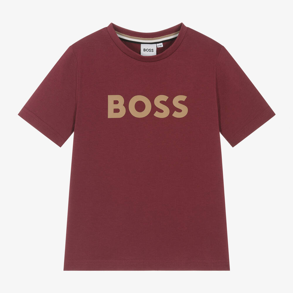 BOSS-Boys Burgundy Red Cotton T-Shirt | Childrensalon Outlet