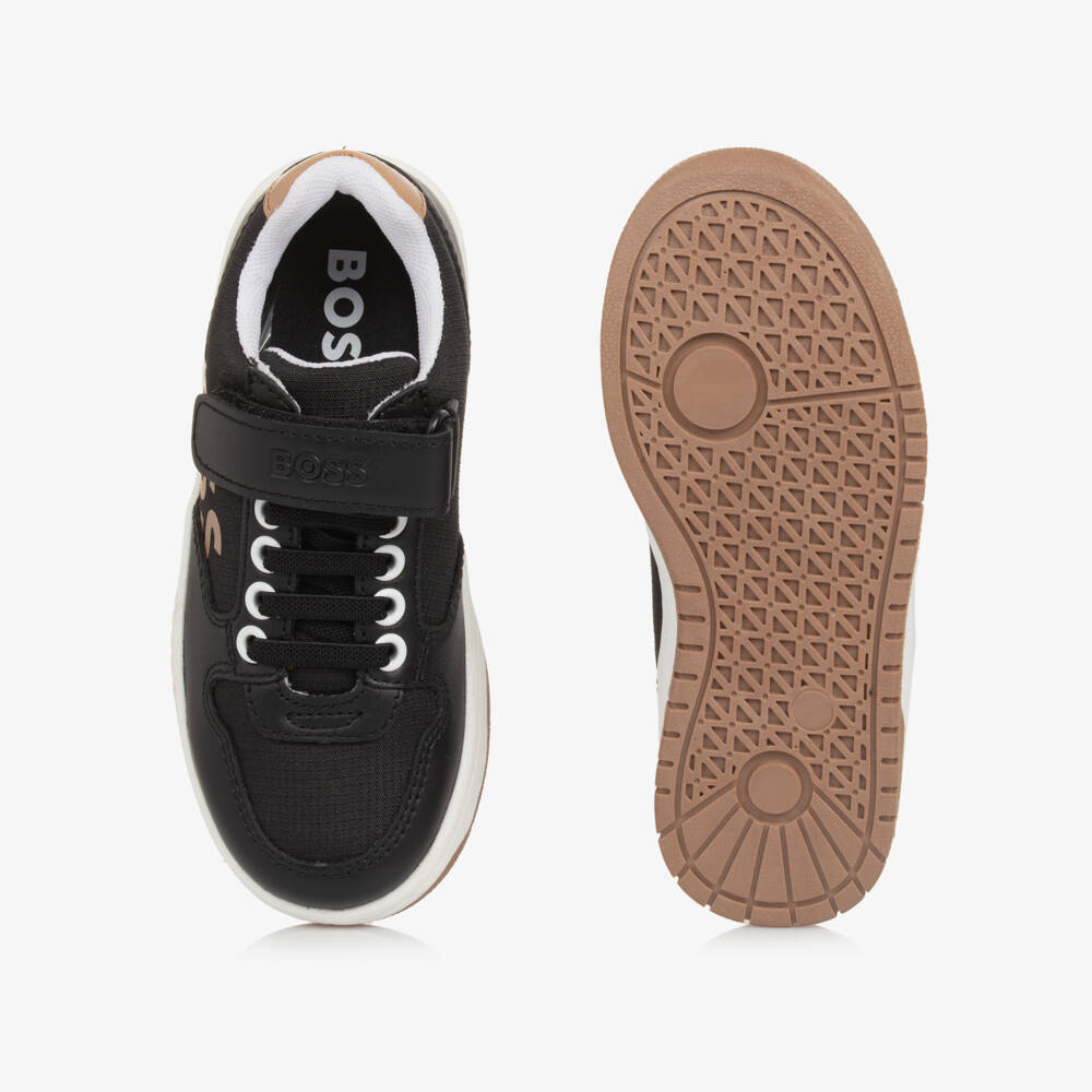 BOSS-Boys Charcoal Canvas & Leather Sneakers | Childrensalon Outlet