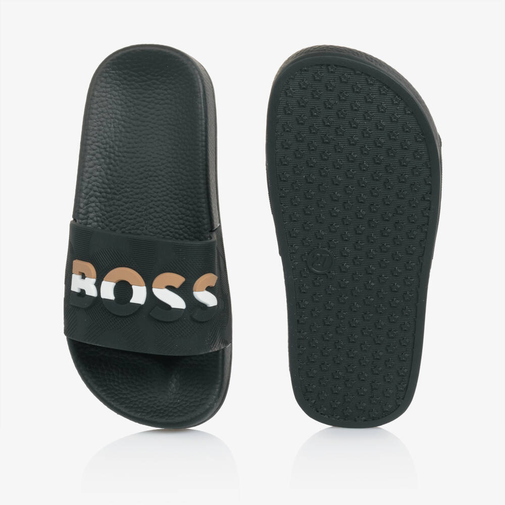 BOSS-Boys Charcoal Slip-On Sandals | Childrensalon Outlet