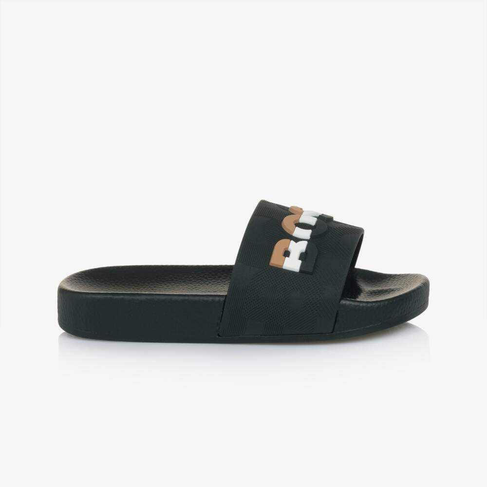 BOSS-Boys Charcoal Slip-On Sandals | Childrensalon Outlet