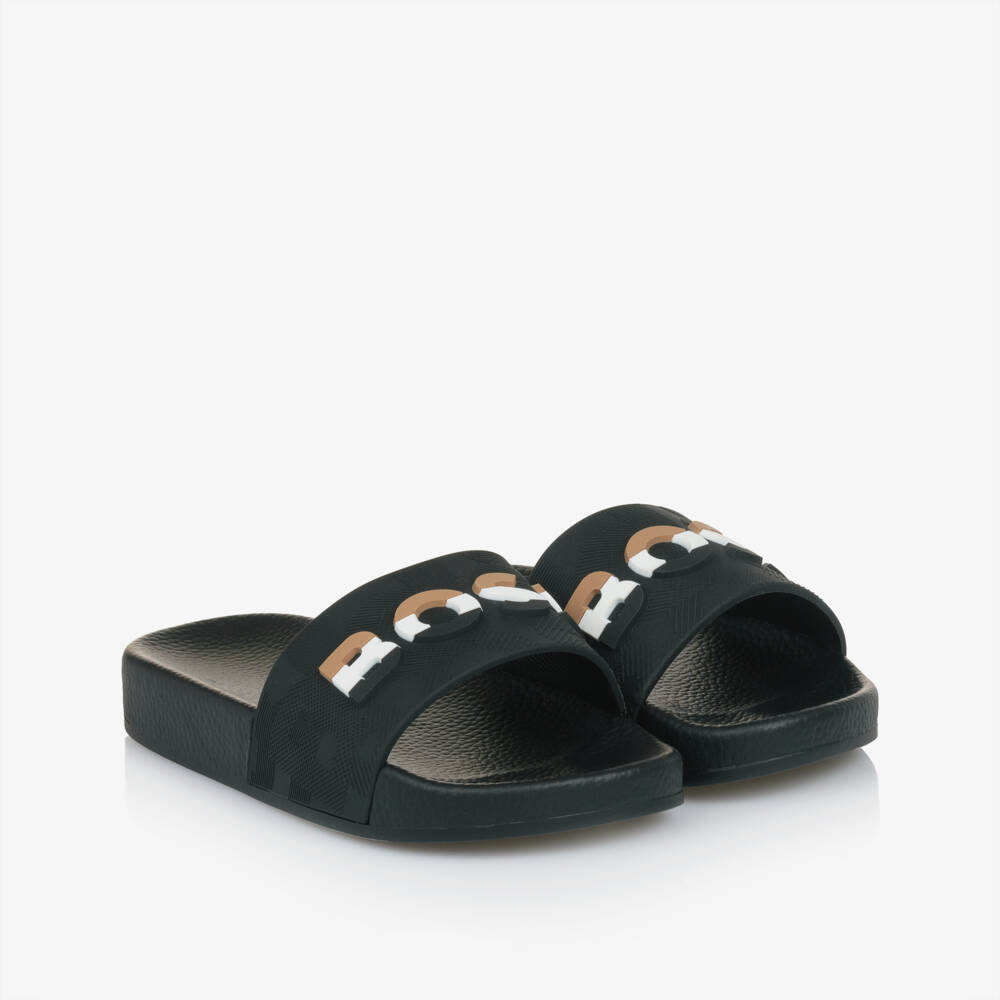 BOSS-Boys Charcoal Slip-On Sandals | Childrensalon Outlet