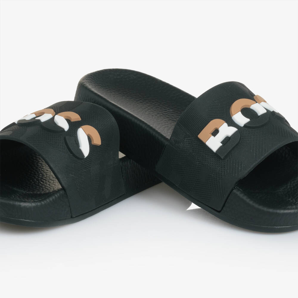 BOSS-Boys Charcoal Slip-On Sandals | Childrensalon Outlet