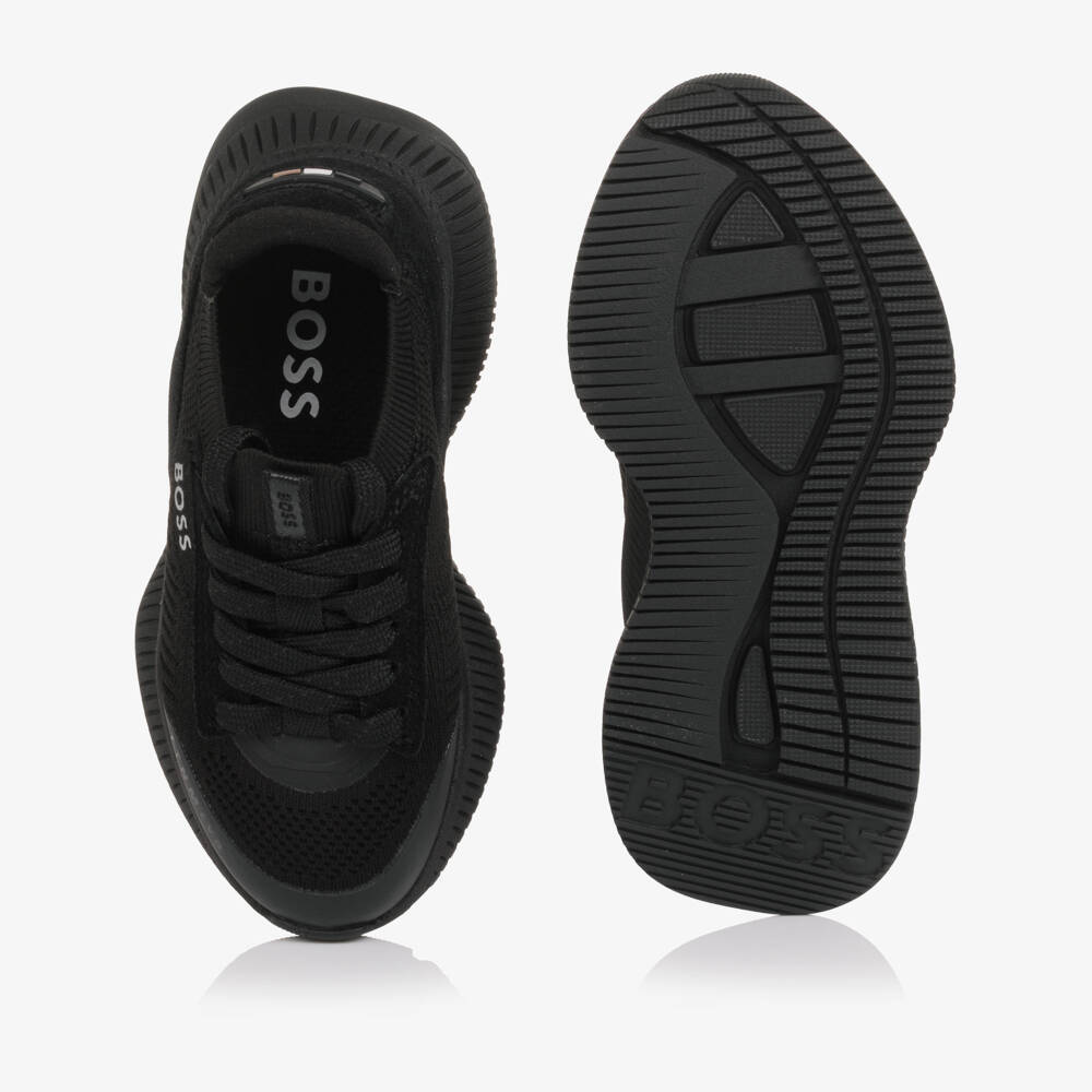 BOSS-Boys Chunky Black Lace-Up Trainers | Childrensalon Outlet