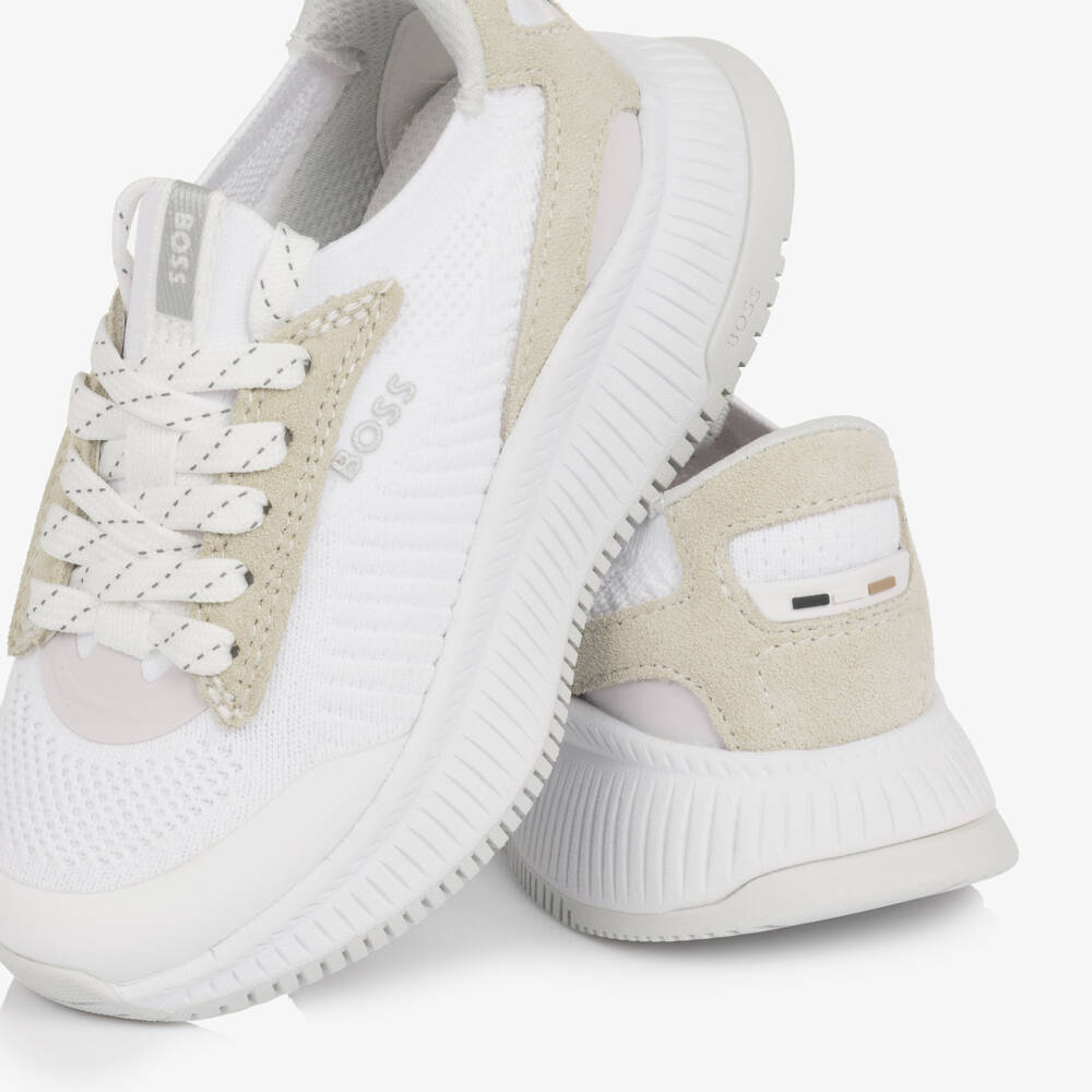 BOSS-Boys Chunky White Lace-Up Trainers | Childrensalon Outlet