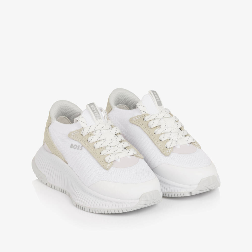 BOSS-Boys Chunky White Lace-Up Trainers | Childrensalon Outlet