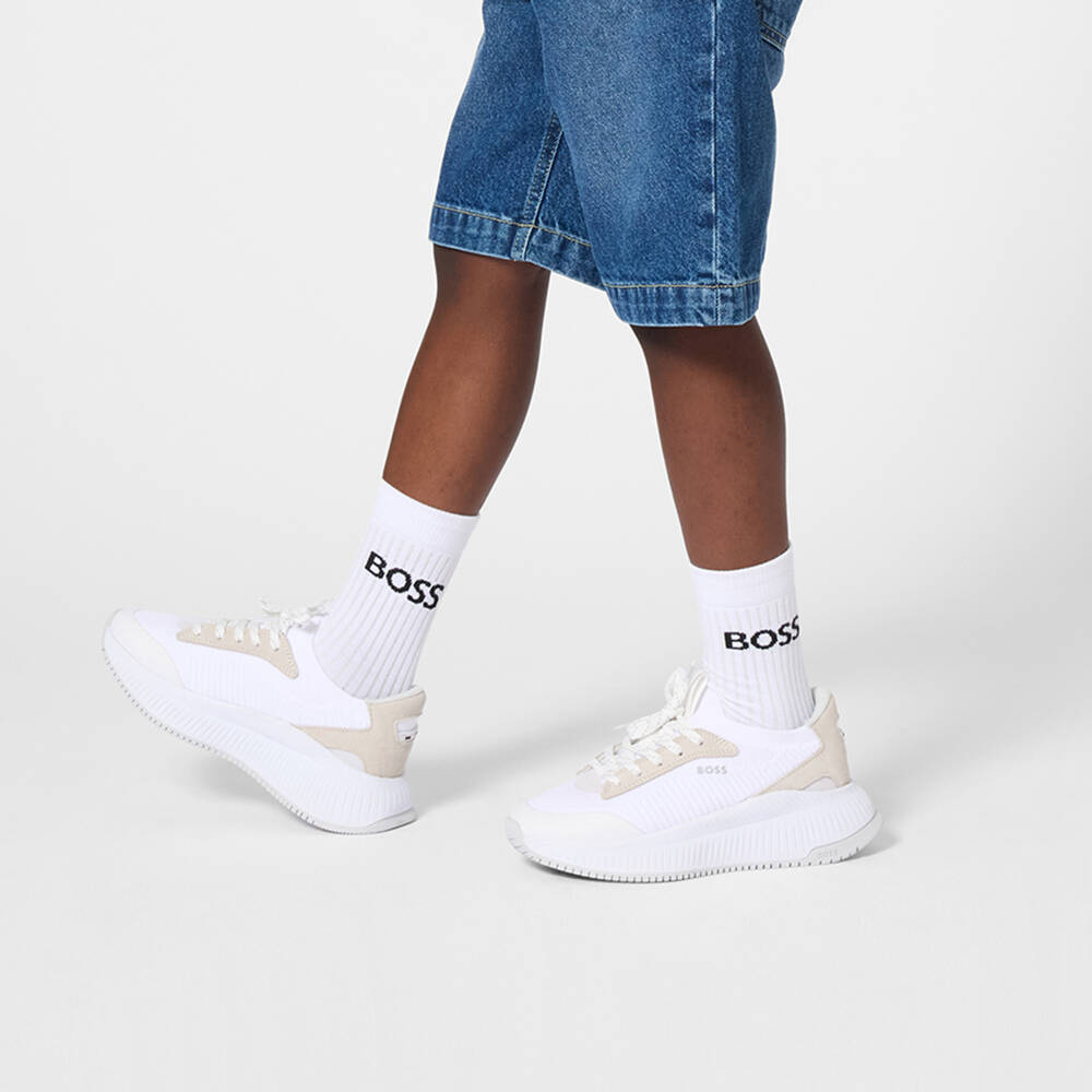 BOSS-Boys Chunky White Lace-Up Trainers | Childrensalon Outlet