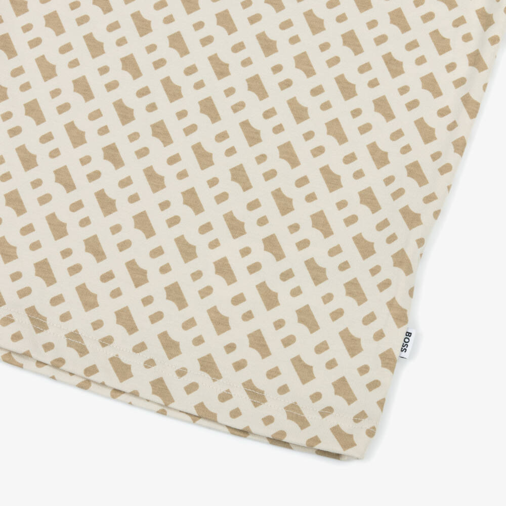 BOSS-Boys Classic Beige Pattern Tee | Childrensalon Outlet