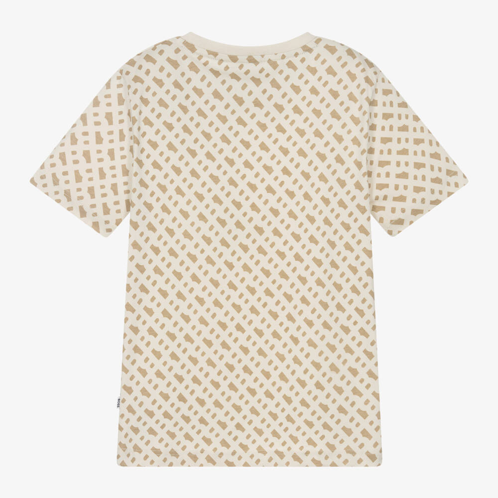 BOSS-Boys Classic Beige Pattern Tee | Childrensalon Outlet