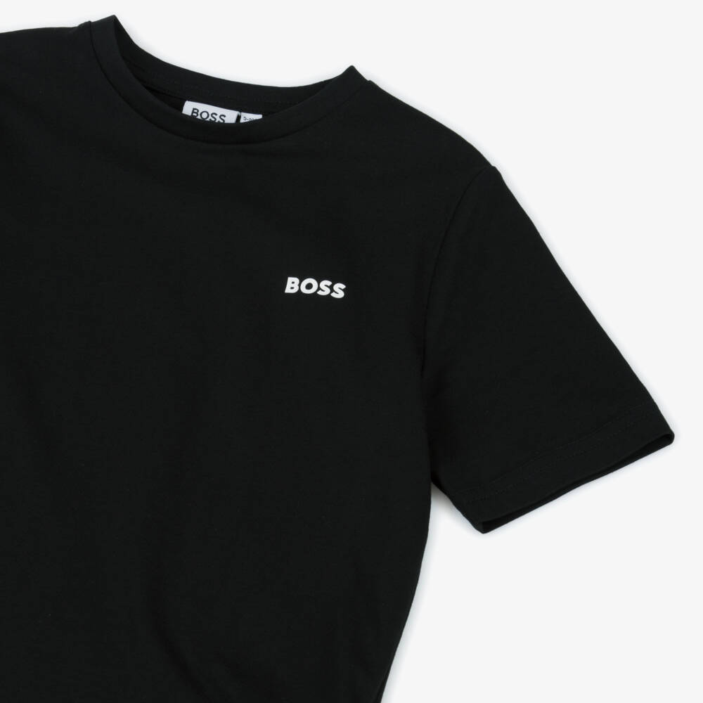 BOSS-Boys Classic Black Cotton Tee | Childrensalon Outlet