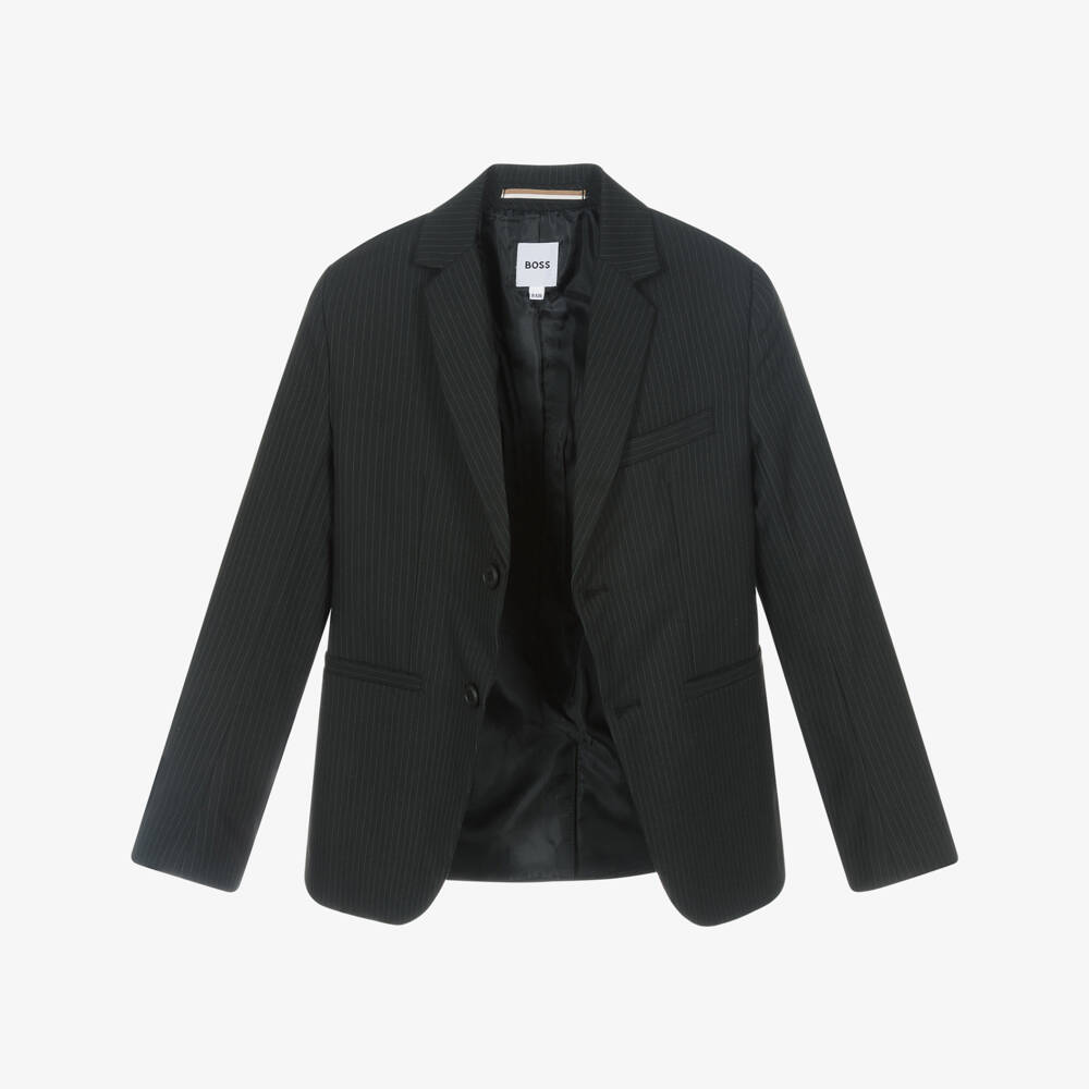 BOSS-جاكيت كلاسيكي مخطط باللون الأسود للأولاد | Childrensalon Outlet