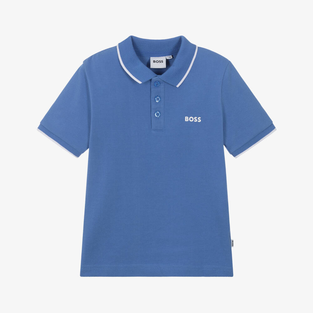 BOSS-Классическая синяя хлопковая рубашка поло для мальчиков | Childrensalon Outlet