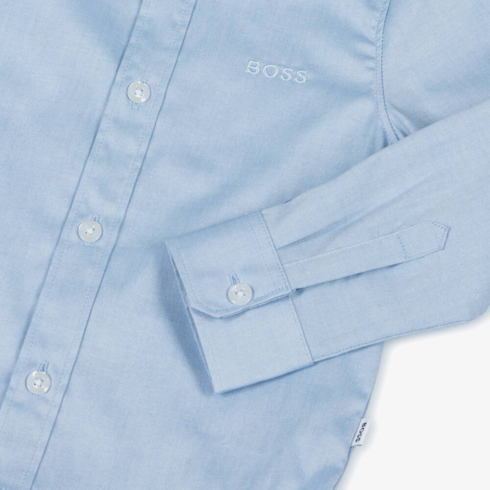 BOSS-Boys Classic Blue Cotton Shirt | Childrensalon Outlet